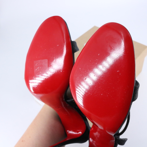 Christian Louboutin 38 Emilie 100mm Black Glitter Formal Slingback Heels E789 - Picture 3 of 13